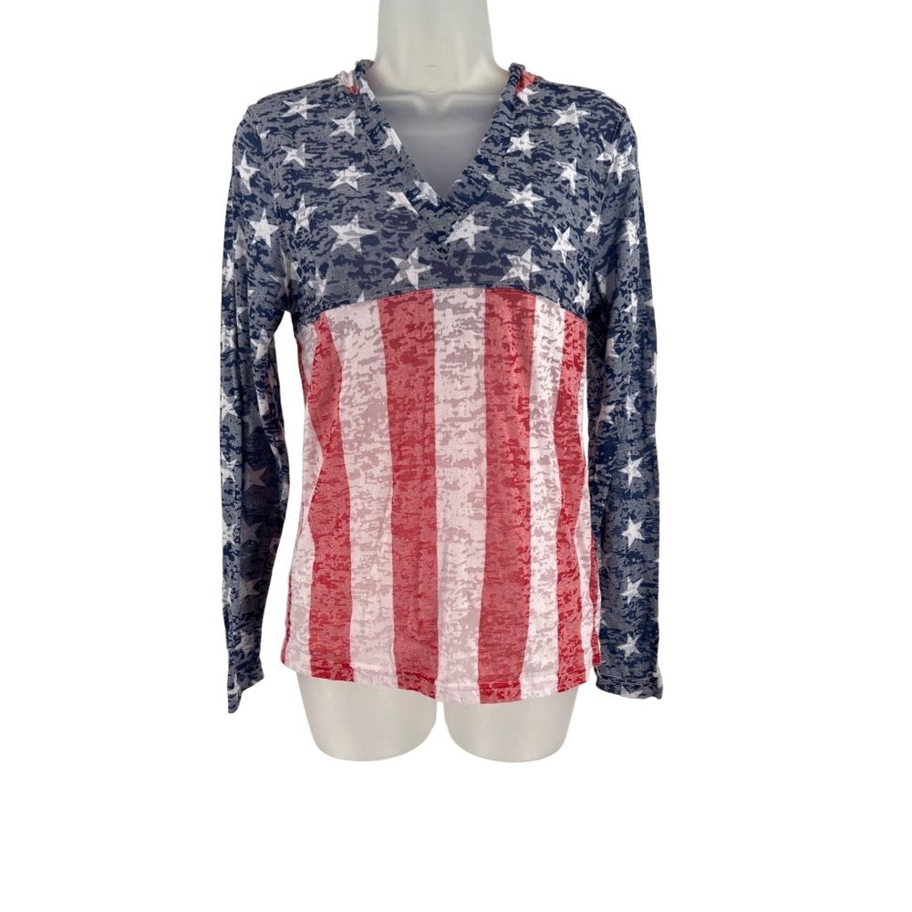 US Vintage  Brand Womens Red-White & Blue Long Sleeved Shirt Size Small